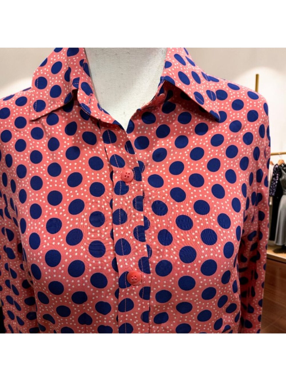 Tucker Silk Shirt Dress Peach Blue Polka Dot Button Front Womens Size P Small - Picture 12 of 12